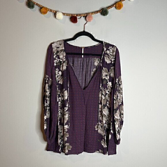 Free People purple floral boho blouse - Picture 1 of 5